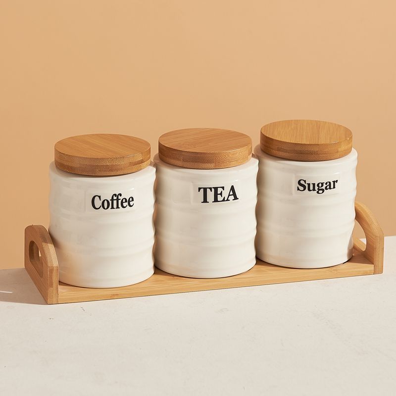 Kitchen Baking Canisters - 3PCS Set Stoples Keramik dengan Tutup