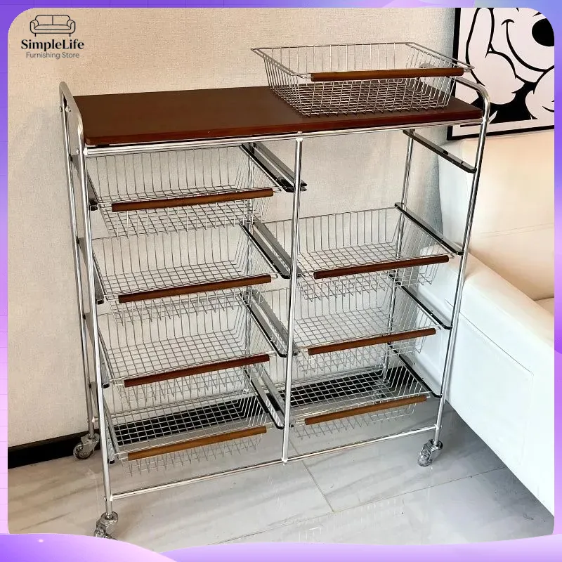 Kitchen Baking Trolley - Troli Dapur Retro Beroda, Keranjang Penyimpanan