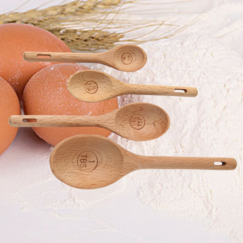 4 Buah Set Sendok Ukur Kayu Ba - Kitchen Baking Utensil Set ulasan dan harga